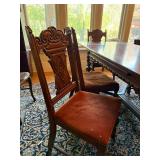Vintage Jacobean Revival Dining Table Set 6 Chairs 2 Self-Storing Leaves