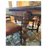 Vintage Jacobean Revival Dining Table Set 6 Chairs 2 Self-Storing Leaves