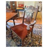 Vintage Jacobean Revival Dining Table Set 6 Chairs 2 Self-Storing Leaves