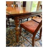 Vintage Jacobean Revival Dining Table Set 6 Chairs 2 Self-Storing Leaves