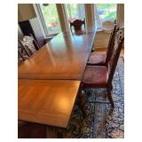 Vintage Jacobean Revival Dining Table Set 6 Chairs 2 Self-Storing Leaves