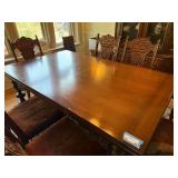 Vintage Jacobean Revival Dining Table Set 6 Chairs 2 Self-Storing Leaves