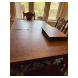 Vintage Jacobean Revival Dining Table Set 6 Chairs 2 Self-Storing Leaves
