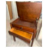 Vintage Wood Sewing Cabinet End Table 2 Drawer Flip Top Storage