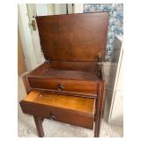 Vintage Wood Sewing Cabinet End Table 2 Drawer Flip Top Storage