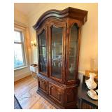 Traditional Oak China Cabinet Lighted Curio Hutch 58in Wide Good