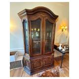 Traditional Oak China Cabinet Lighted Curio Hutch 58in Wide Good