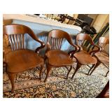 Set of 4 Vintage Solid Wood Captain's Arm Chairs Colonial Style