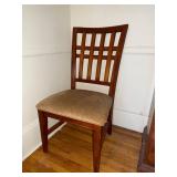 Set of 3 Wood Slat Back Dining Chairs Tan Upholstered Seats Good