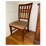 Set of 3 Wood Slat Back Dining Chairs Tan Upholstered Seats Good
