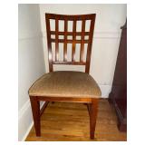 Set of 3 Wood Slat Back Dining Chairs Tan Upholstered Seats Good