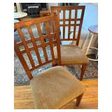 Set of 3 Wood Slat Back Dining Chairs Tan Upholstered Seats Good