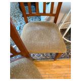 Set of 3 Wood Slat Back Dining Chairs Tan Upholstered Seats Good