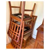 Set of 3 Wood Slat Back Dining Chairs Tan Upholstered Seats Good