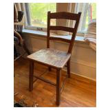 Antique Oak Ladder Back Side Chair Stenciled Detail 14in Seat Worn