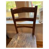 Antique Oak Ladder Back Side Chair Stenciled Detail 14in Seat Worn