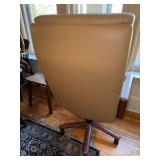 Vintage High Back Swivel Office Chair Wood Arms Casters Good Cond