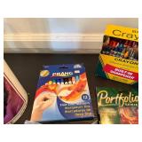 Variety of Art Supplies including Logan A-7A Light Pad Art Supply Lot Mead Crayola Prang Sketchbooks