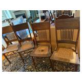 Set of 4 Antique Oak Cane Seat Dining Chairs Turned Spindle Backs