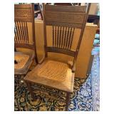 Set of 4 Antique Oak Cane Seat Dining Chairs Turned Spindle Backs
