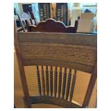 Set of 4 Antique Oak Cane Seat Dining Chairs Turned Spindle Backs