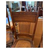 Set of 4 Antique Oak Cane Seat Dining Chairs Turned Spindle Backs