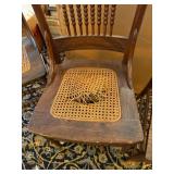 Set of 4 Antique Oak Cane Seat Dining Chairs Turned Spindle Backs