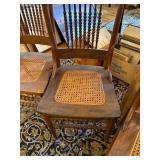 Set of 4 Antique Oak Cane Seat Dining Chairs Turned Spindle Backs