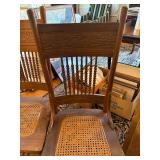 Set of 4 Antique Oak Cane Seat Dining Chairs Turned Spindle Backs