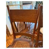Set of 4 Antique Oak Cane Seat Dining Chairs Turned Spindle Backs