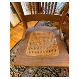 Set of 4 Antique Oak Cane Seat Dining Chairs Turned Spindle Backs