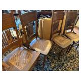 Set of 4 Antique Oak Cane Seat Dining Chairs Turned Spindle Backs