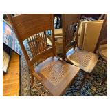 Set of 4 Antique Oak Cane Seat Dining Chairs Turned Spindle Backs