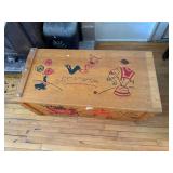 Vintage Circus Theme Wood Toy Chest Blanket Box Painted Pine Storage