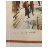 Signed Paris Street Scene Watercolor Framed Sacre Coeur Painting