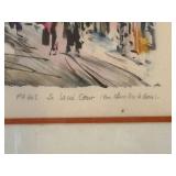 Signed Paris Street Scene Watercolor Framed Sacre Coeur Painting