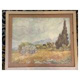 Framed Van Gogh Wheat Field Landscape Print Textured Vintage