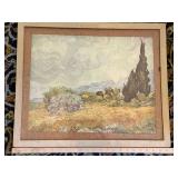 Framed Van Gogh Wheat Field Landscape Print Textured Vintage