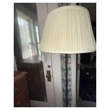 Vintage 3-Light Floor Lamp Pierced Base Pleated Shade Good Cond
