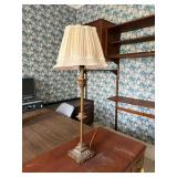 Vintage Brass Tone Table Lamp Pleated Shade 31in Traditional Decor