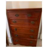 Vintage Wood Lingerie Chest Tall Dresser 5 Drawer Drop Front Top