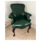 Vintage Green Wingback Leather Armchair Queen Anne Legs Good