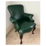 Vintage Green Wingback Leather Armchair Queen Anne Legs Good