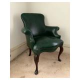 Vintage Green Wingback Leather Armchair Queen Anne Legs Good
