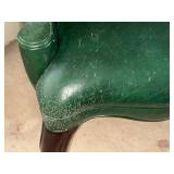 Vintage Green Wingback Leather Armchair Queen Anne Legs Good