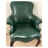 Vintage Green Wingback Leather Armchair Queen Anne Legs Good
