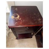 2 Drawer Mahogany Finish End Table Nightstand Fluted Legs Worn Top