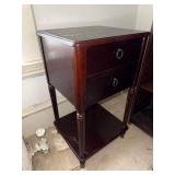 2 Drawer Mahogany Finish End Table Nightstand Fluted Legs Worn Top