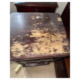2 Drawer Mahogany Finish End Table Nightstand Fluted Legs Worn Top