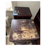 2 Drawer Mahogany Finish End Table Nightstand Fluted Legs Worn Top